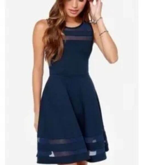 Lulu's Sheer Determination Skater Dress Sleeveless Navy Blue size XS - Picture 1 of 8
